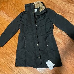 Cole Haan Black Puffer Coat with Fur Trim